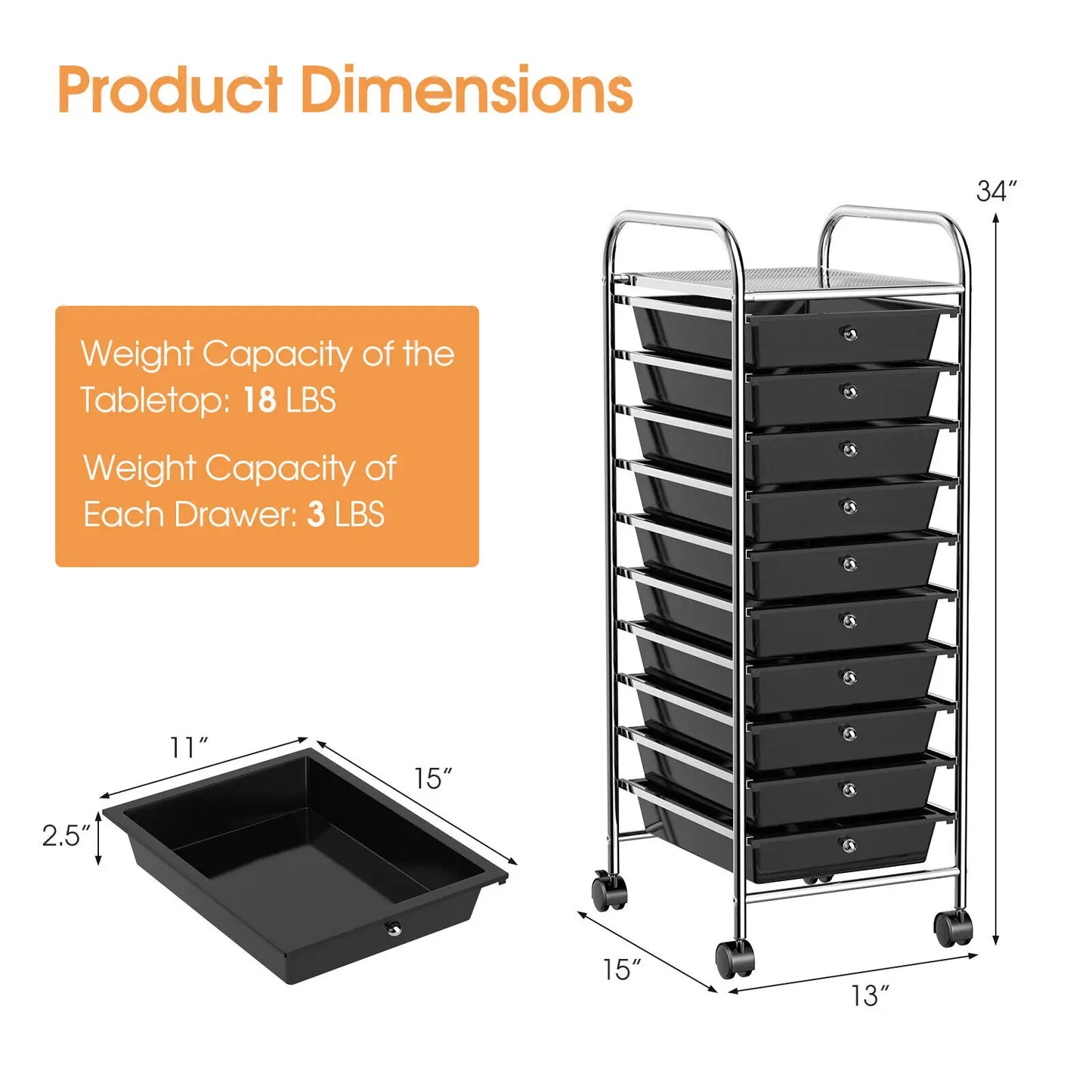 10 Drawer Rolling Storage Cart Multipurpose