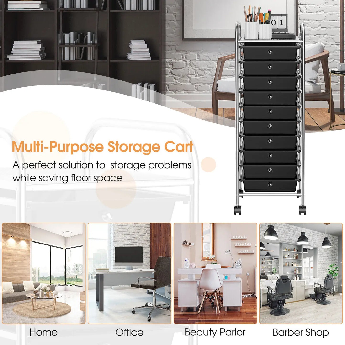 10 Drawer Rolling Storage Cart Multipurpose