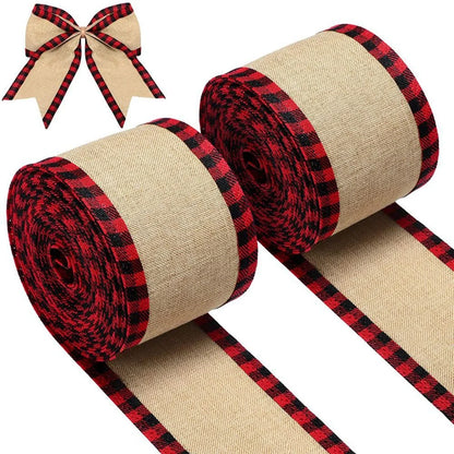 Red Black Plaid Ribbons Grosgrain Linen