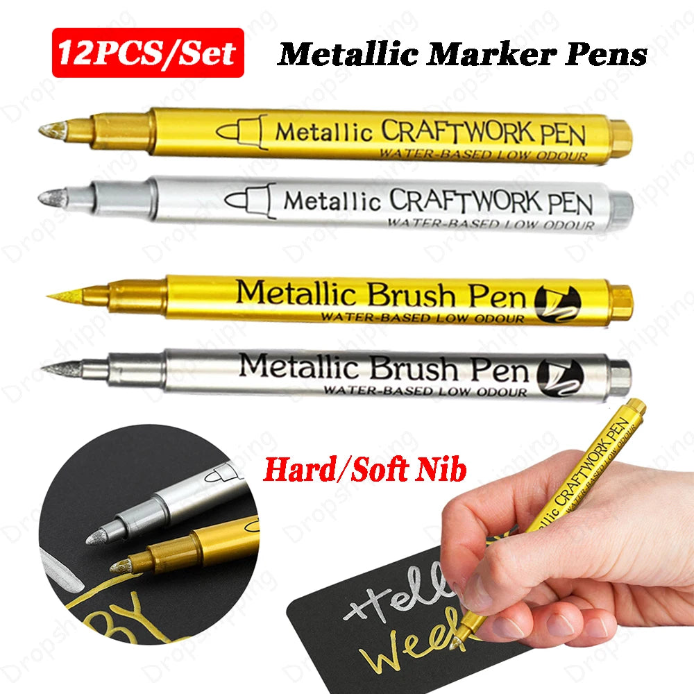 Brush Metallic Marker Pens Gold Silver