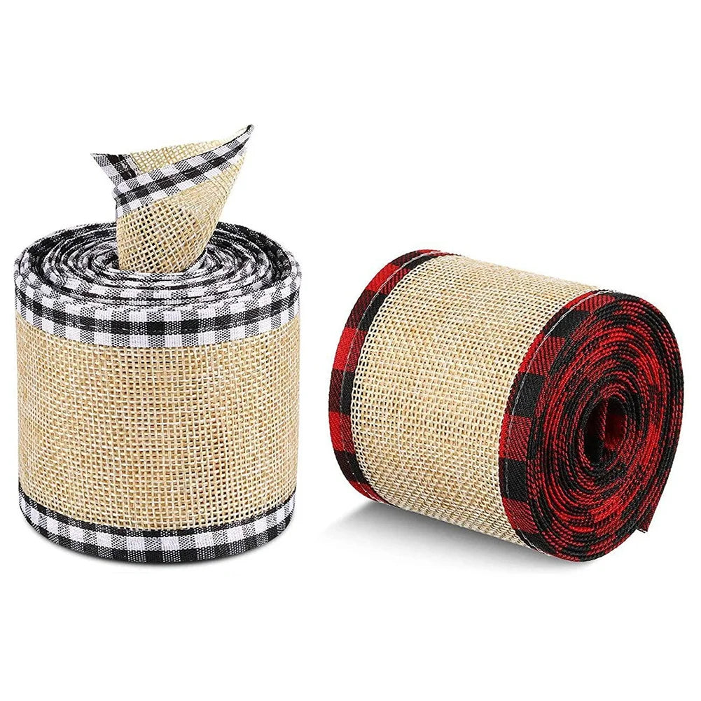 Red Black Plaid Ribbons Grosgrain Linen