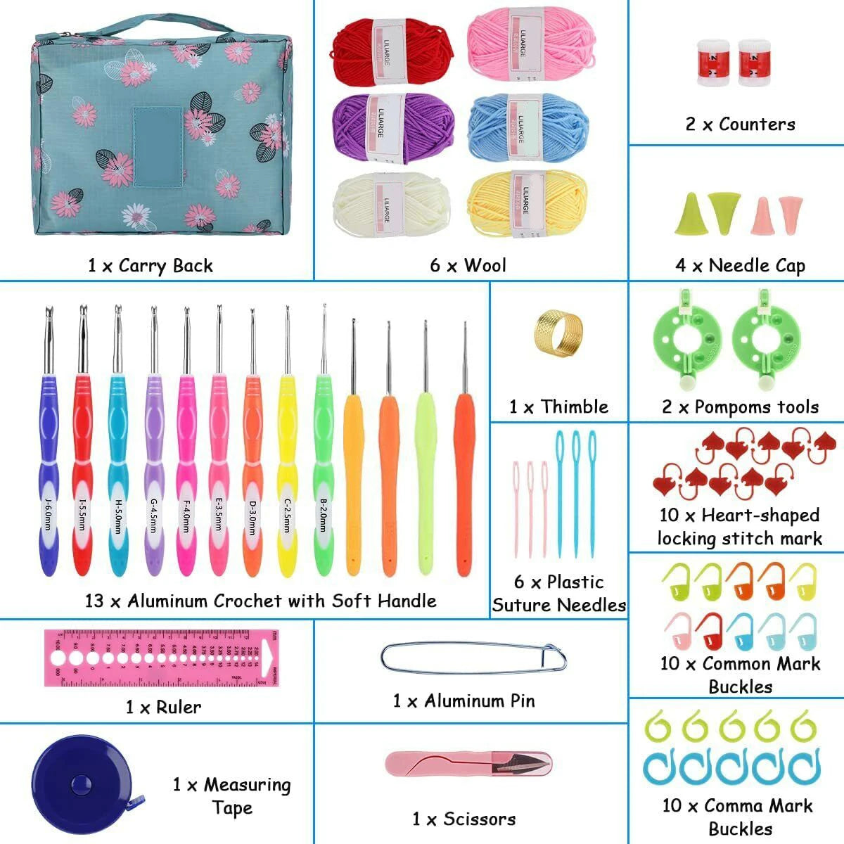 Crochet Hook Set with Case Crochet Needles Weave Yarn Kit