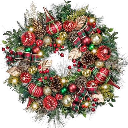 Pre-Lit Christmas Wreath with Lights, 30 Inch