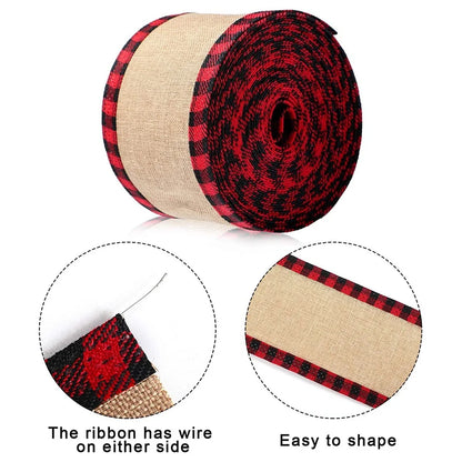 Red Black Plaid Ribbons Grosgrain Linen