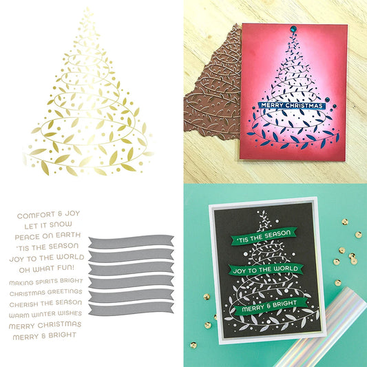 Christmas Tree Winter Wishes Hot Foil Plate Banner Frame Cutting Dies for DIY Scrapbooking Decoration Paper Card Album Craft