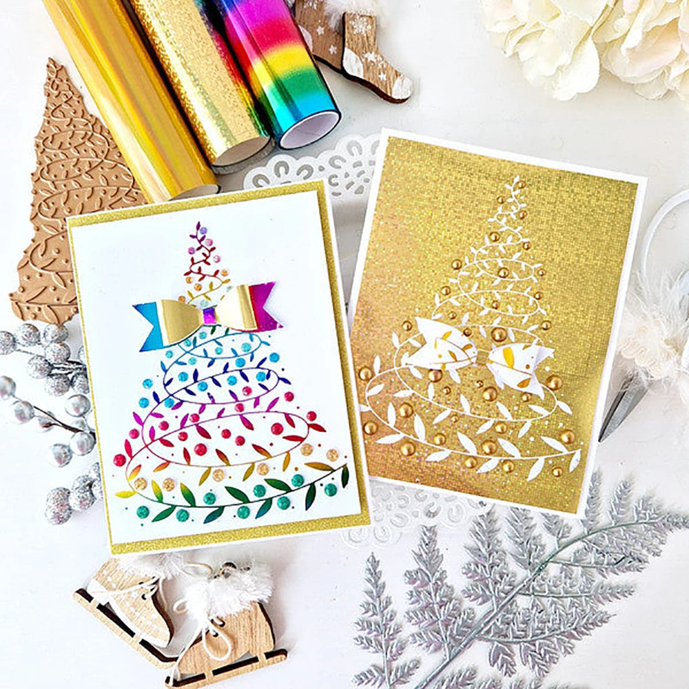 Christmas Tree Winter Wishes Hot Foil Plate Banner Frame Cutting Dies for DIY Scrapbooking Decoration Paper Card Album Craft