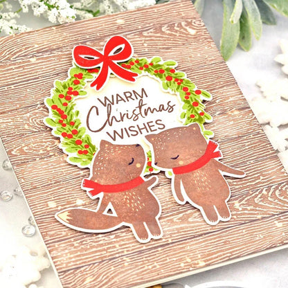 Metal Cutting Dies Clear Stamps  Fox Wreath Merry Christmas