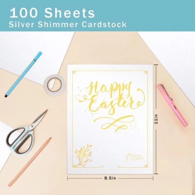 100 Sheets 8.5X11in Sliver Shimmer Cardstock Paper