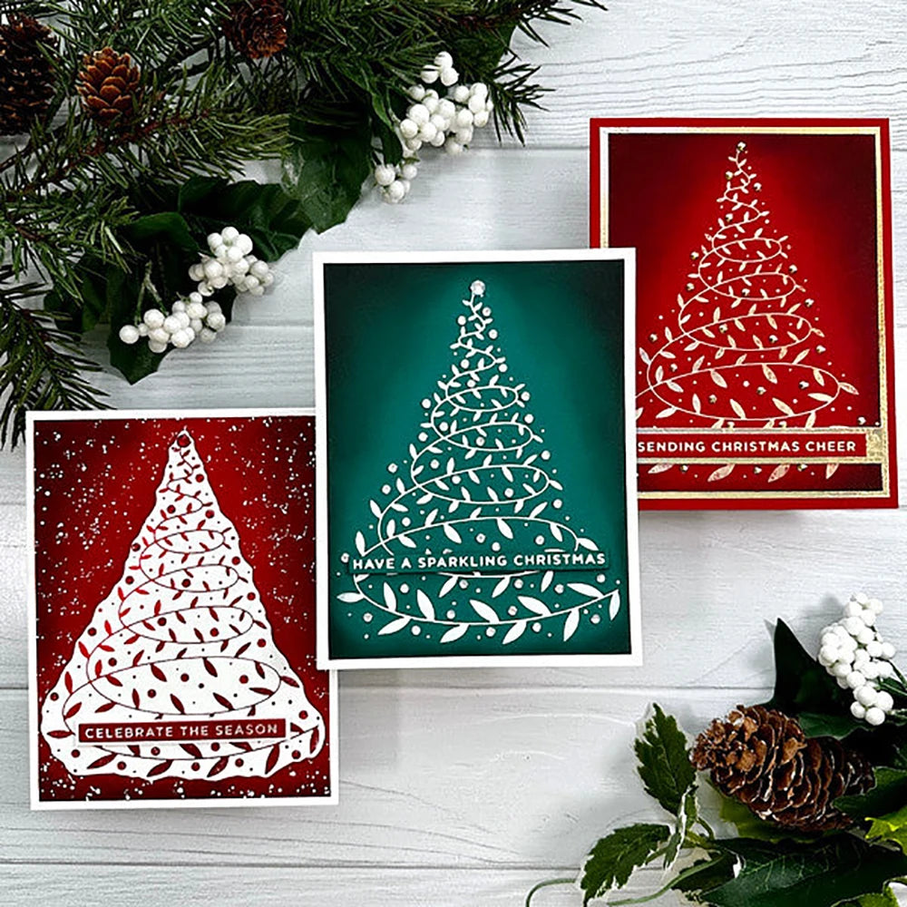 Christmas Tree Winter Wishes Hot Foil Plate Banner Frame Cutting Dies for DIY Scrapbooking Decoration Paper Card Album Craft