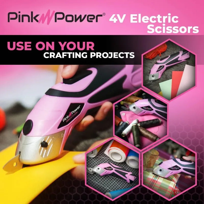 Pink Power Cordless Electric Scissors Fabric Cutter for Crafts