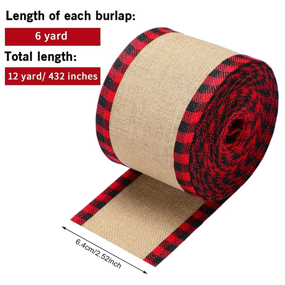 Red Black Plaid Ribbons Grosgrain Linen