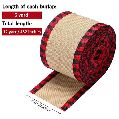 Red Black Plaid Ribbons Grosgrain Linen