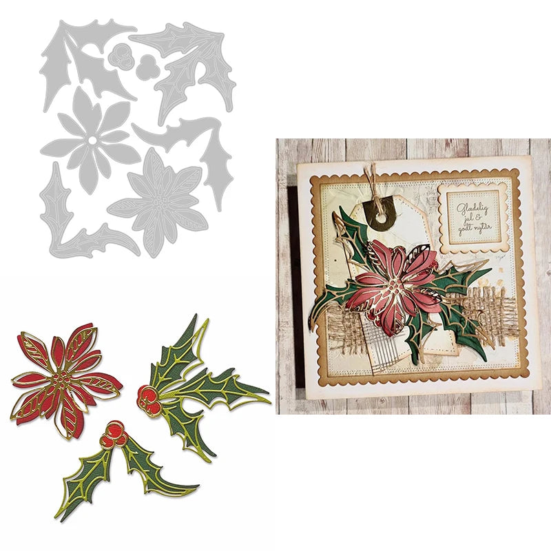 Seasonal Floral Flourish Holly Poinsettia Cutting Dies