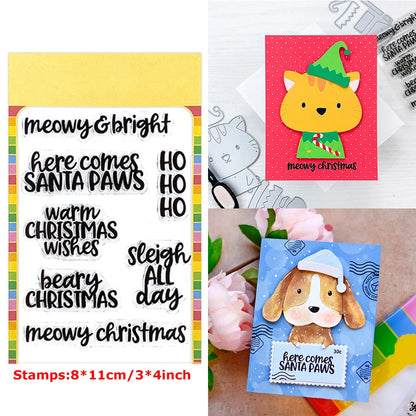 3*4inch Clear Stamps HO HO HO Meowy Christmas