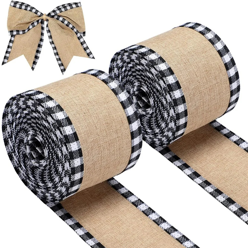 Red Black Plaid Ribbons Grosgrain Linen