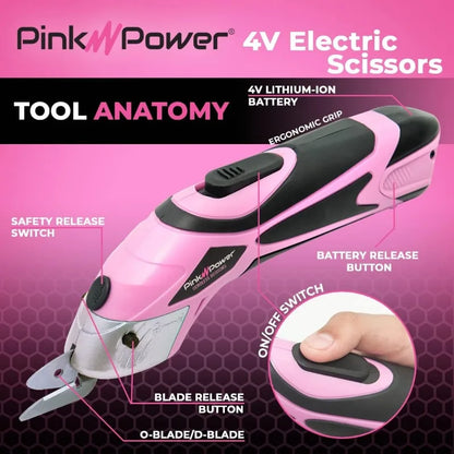 Pink Power Cordless Electric Scissors Fabric Cutter for Crafts