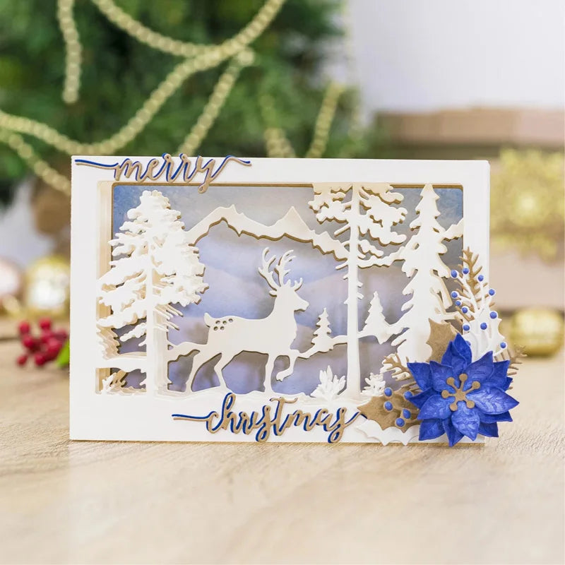 Reindeer Christmas Tree Background Metal Cutting Dies