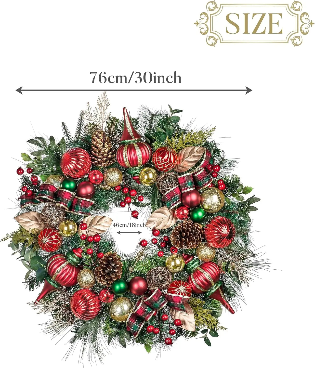 Pre-Lit Christmas Wreath with Lights, 30 Inch